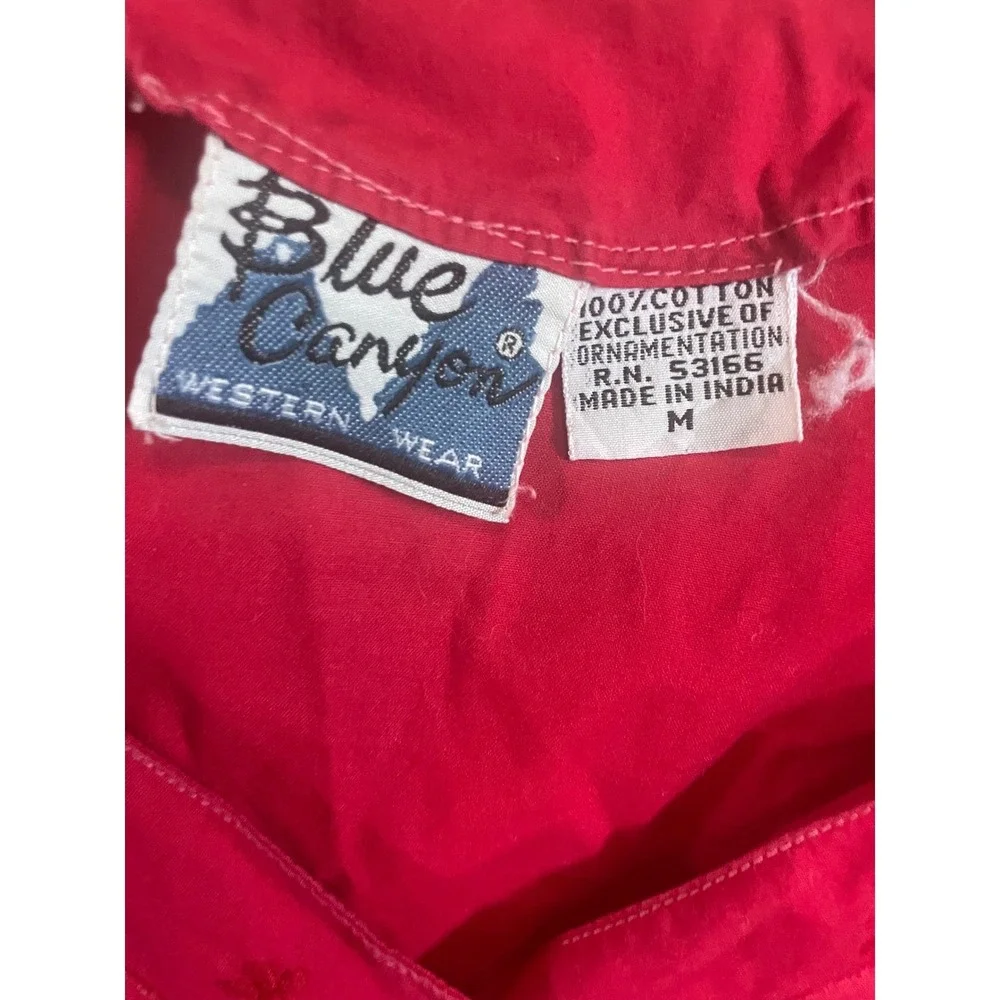 Vintage Blue Canyon Western Wear Red Embroidered Button Down‎ Shirt Top Medium